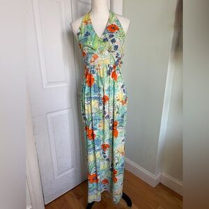 1970s Flower Power Bohemian Mod Halter Dress by Sears Fashions